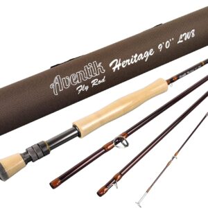Aventik Heritage Fly Fishing Rod - American Quality- 4 Pieces 9FT IM8 Carbon Blank Classic Forgiving Medium Fast Action Fly Rod with Burgundy Finish and Premier Portuguese Cork Handle (4/5/6/7/8wt)