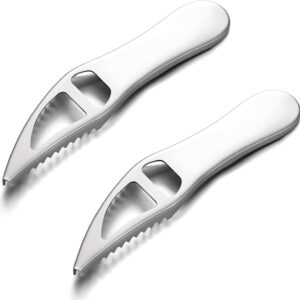 2 Pcs Silver Fish Scaler Remover, Stainless Steel Seafood Cleaning Tools, Portable Fish Scale Scraper with Bottle Opener for Kitchen and Outdoor Use