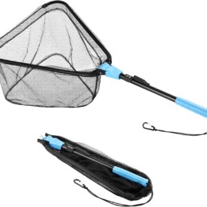 Calamus Triangle Fishing Net, Foldable, Lightweight & Strong Landing Net with Non-Slip Elastomer Handle, Built-in Elastic Lanyard and Belt Clip, Fishing Gear - Gift for Men