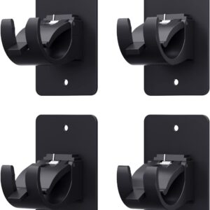 4 Pieces Self Adhesive Curtain Rod Bracket, Universal Plastic Curtain Rod Holders, No Drill Curtain Rod Brackets Curtain Rod Hooks for Bathroom, Bedroom, Livingroom, Kitchen (Black)