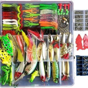 Topconcpt 275-Piece Fishing Lure Kit - Frogs, Spoons, Grasshoppers - for Bass, Trout, Salmon