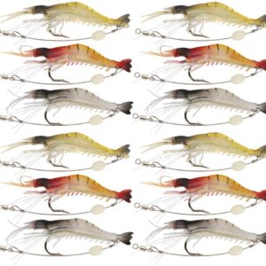 Goture Soft Shrimp Lures Fishing Saltwater Luminous Shrimp Bait Set Fishing Lures with Sharp Hooks for Freshwater Saltwater Trout Bass Salmon Crappie Walleye Pike Perch
