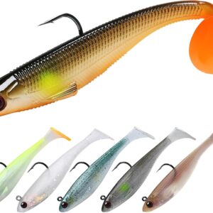 TRUSCEND Shadtale Soft Fishing Lures with BKK Hooks – Easy Catch: Trembly Sinking and Vibrating Swim for More Bites, Paddle Tail Swimbait for Bass, Trout, Crappie, Walleye - Ideal for Family Fishing