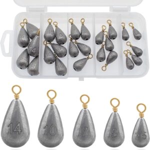 Fishing Weights Sinkers Kit, 5 Sizes 25pcs Bass Casting Drop Shot Weights Lead Fishing Weights for Catfish Saltwater Freshwater