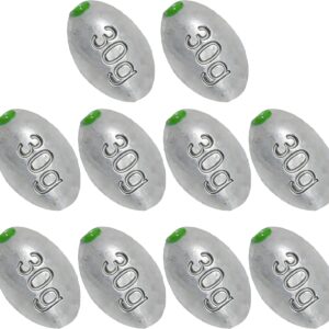 Egg Sinkers Bullet Fishing Weights Oval Shaped with Plastic Core Slip Sinkers for Catfish Fishing Casting Saltwater and Freshwater 1/5oz to 2oz